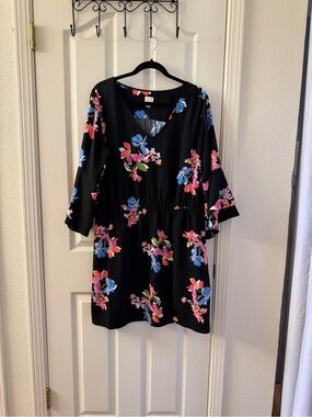 a new day Black Floral Dress with Pink & Blue Blooms